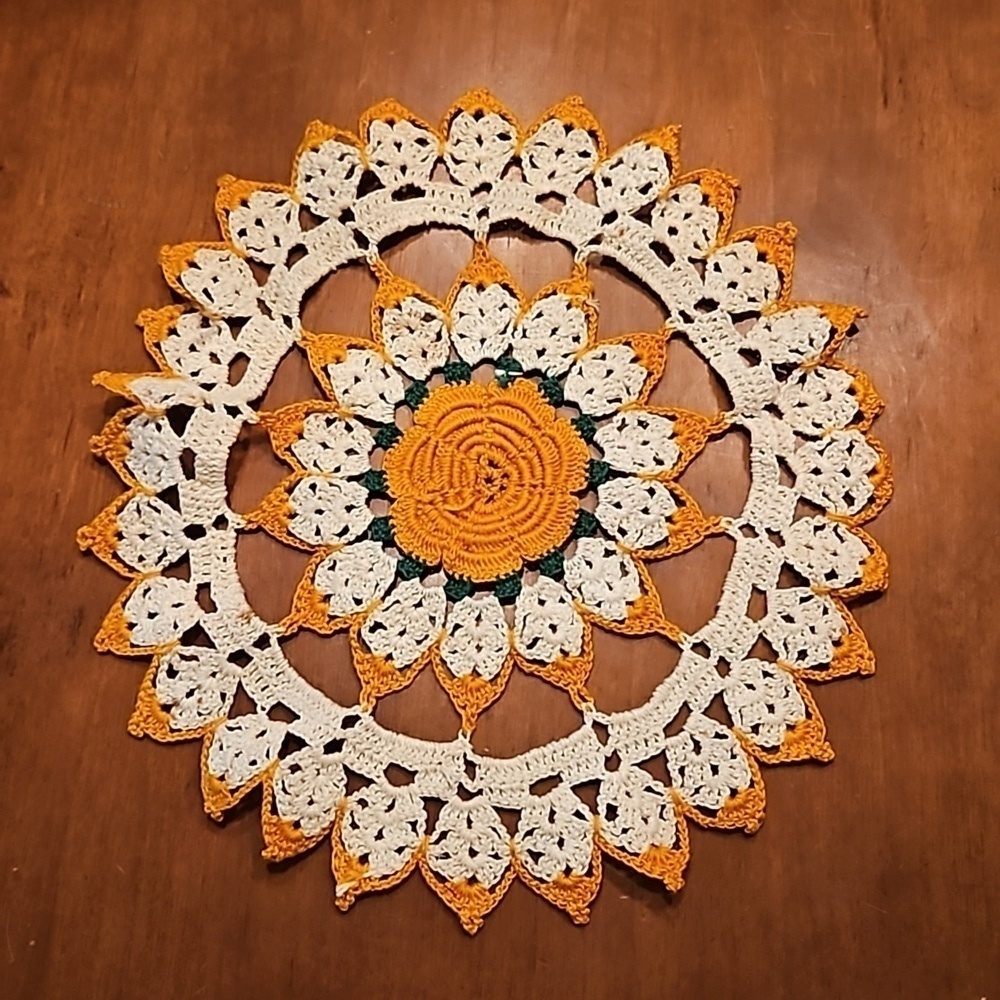 Vintage Handmade Yellow Rose Crochet Doily - Picture 5 of 5